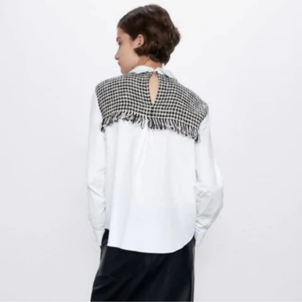 ZARA Black and White Long Sleeve Woven Fringe
Collar Blouse - Picture 3 of 8